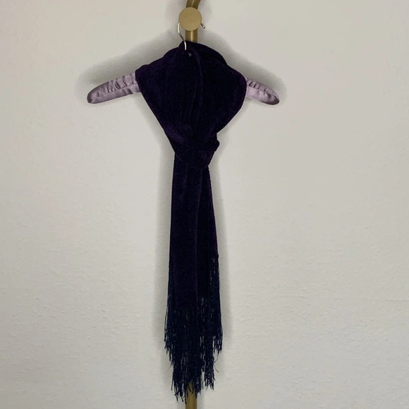 Lush Purple Blue Handwoven Rayon Chenille Scarf Fringe Wrap Winter Fashion Gift - Picture 3 of 6